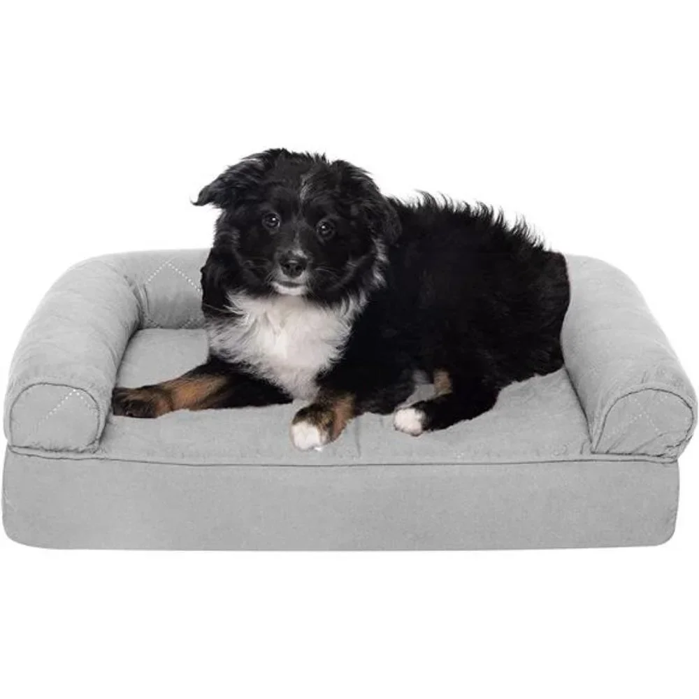 Quilted Sofa-Style Egg Crate Orthopedic Foam Dog Bed - Silver Gray, Small